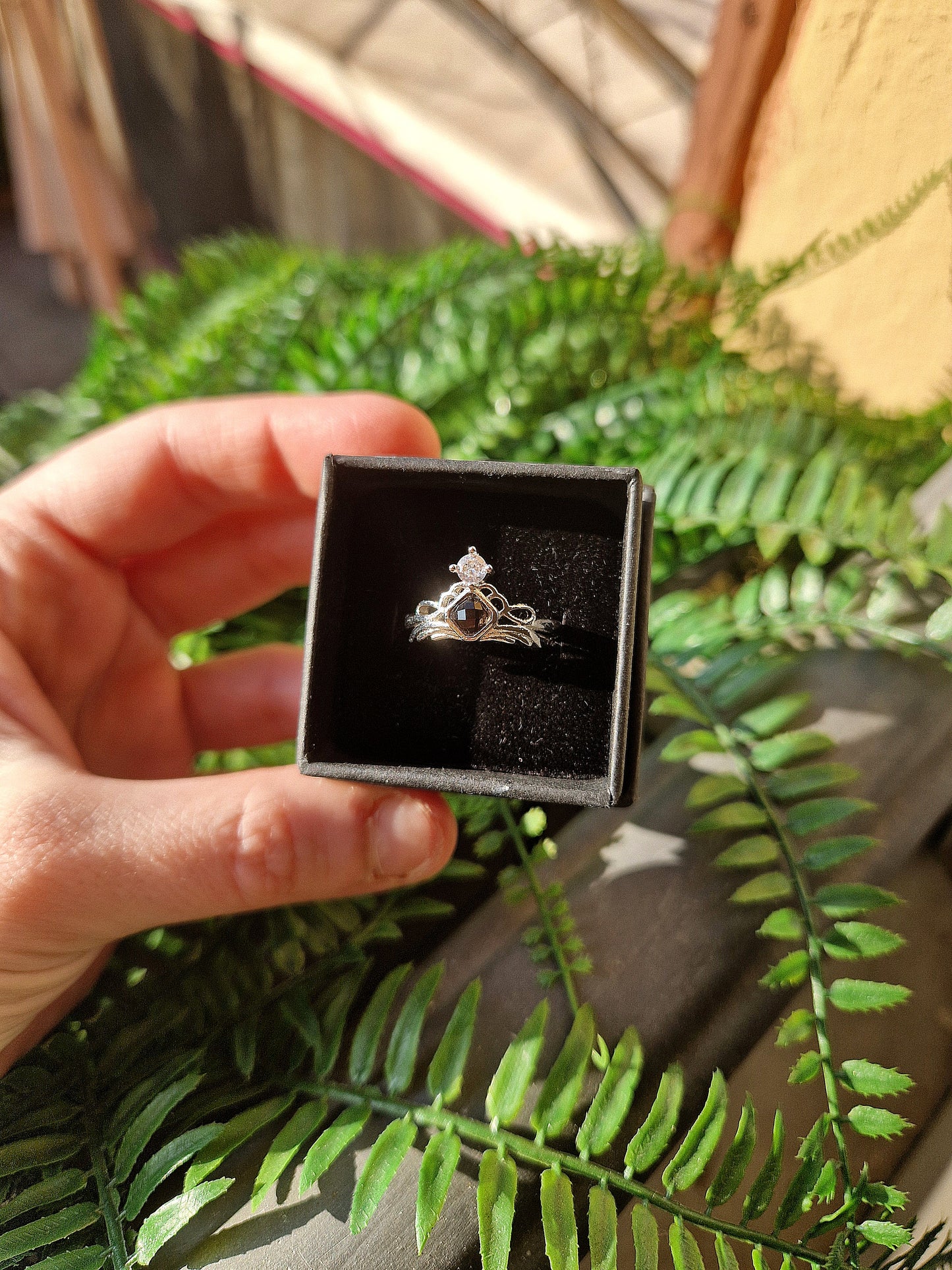 Anello in rame placcato - regolabile con TOPAZIO, ACQUAMARINA, QUARZO FUME