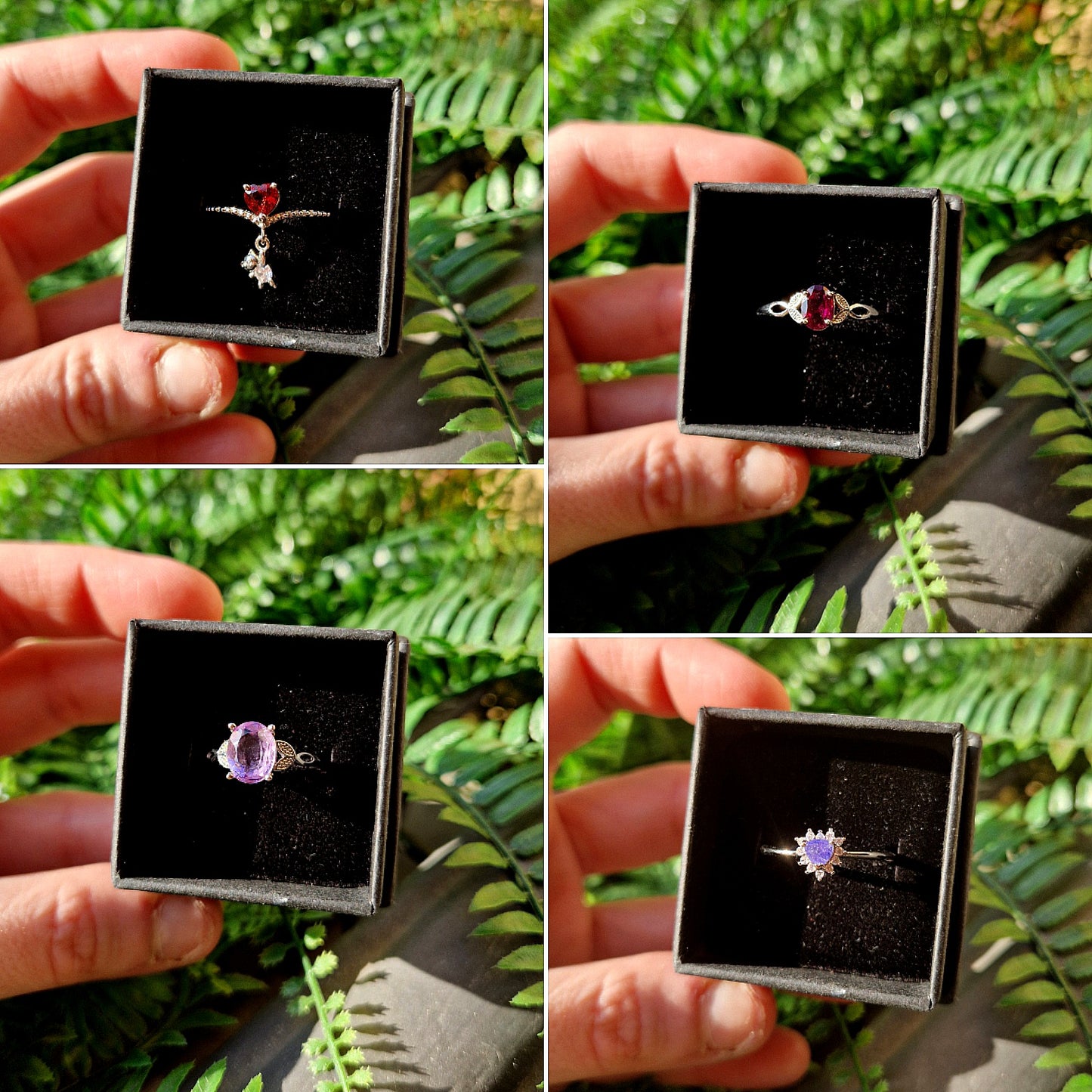 Anello in rame placcato - regolabile con GRANATO ROSSO, TANZANITE, AMETISTA