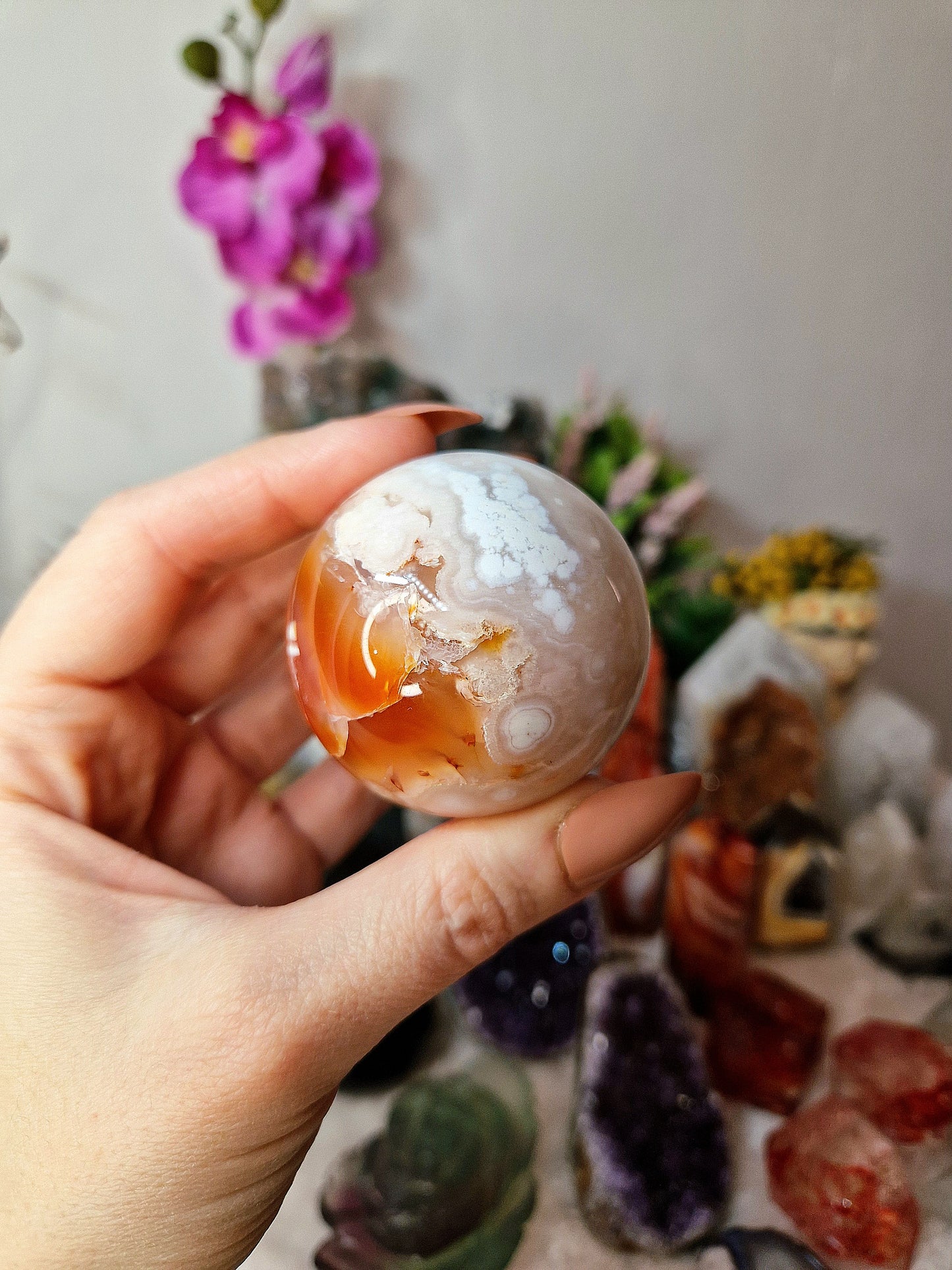 Sfera di AGATA SAKURA con AGATA CORNIOLA