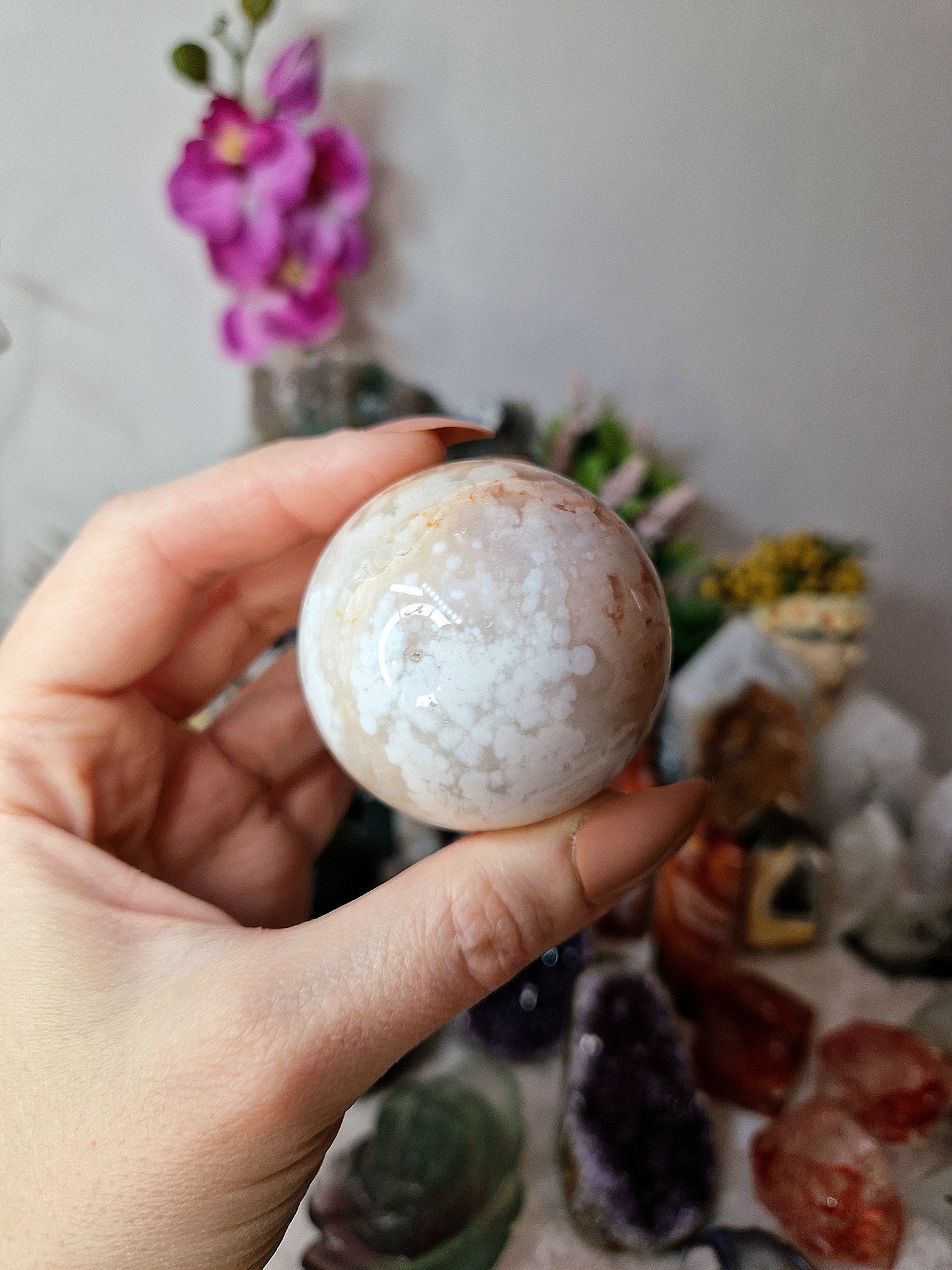 Sfera di AGATA SAKURA con AGATA CORNIOLA