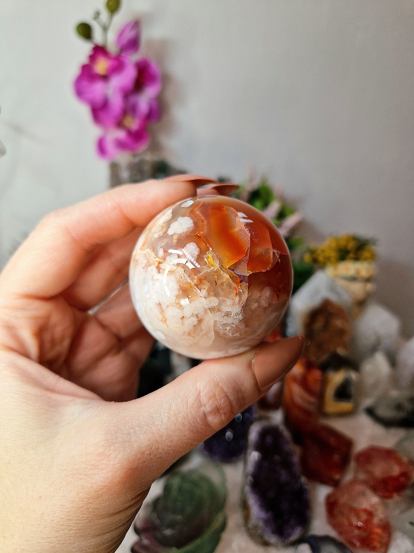Sfera di AGATA SAKURA con AGATA CORNIOLA