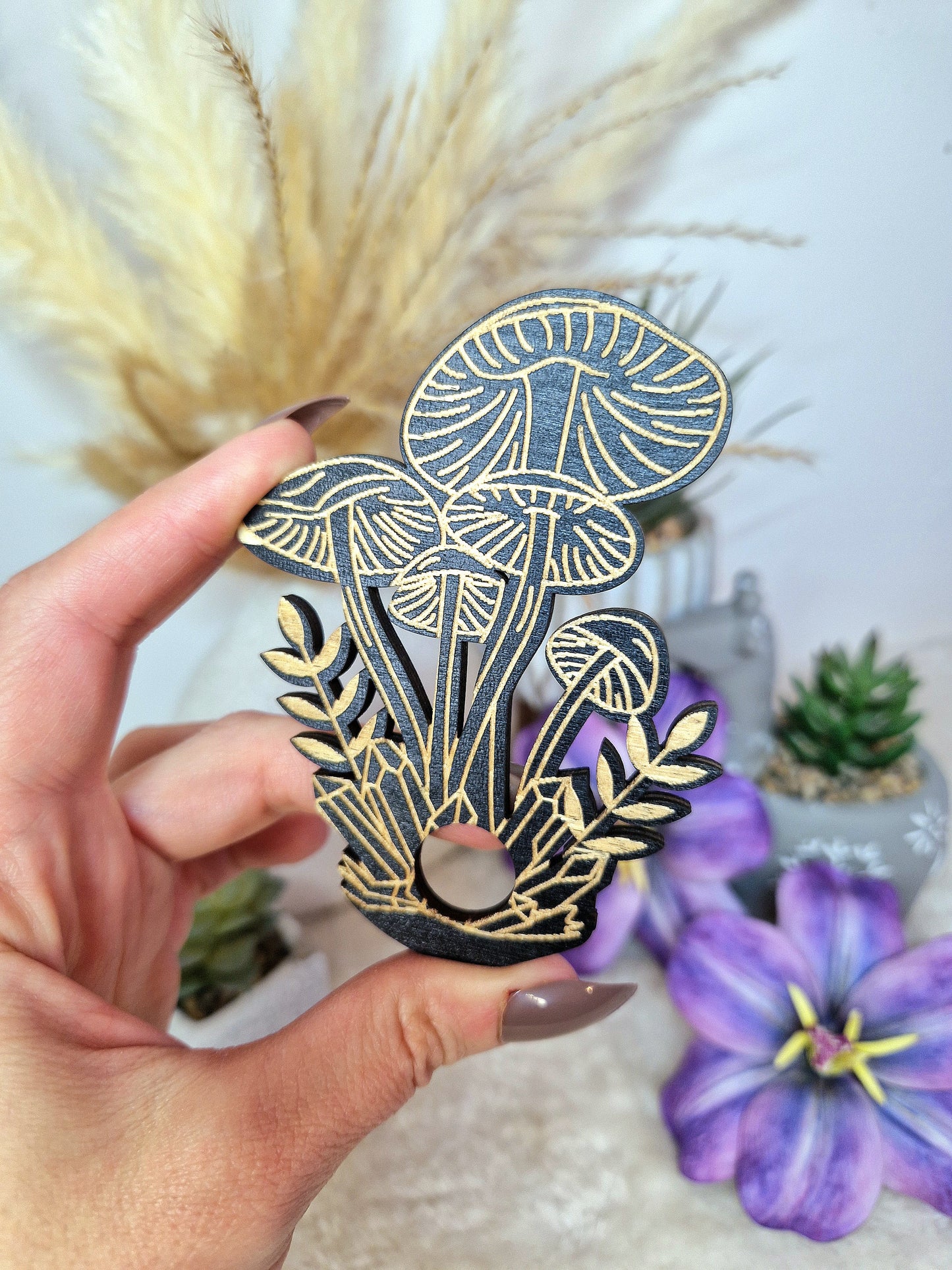 Portasfere supporto sfere in legno - FUNGHI con CRISTALLI