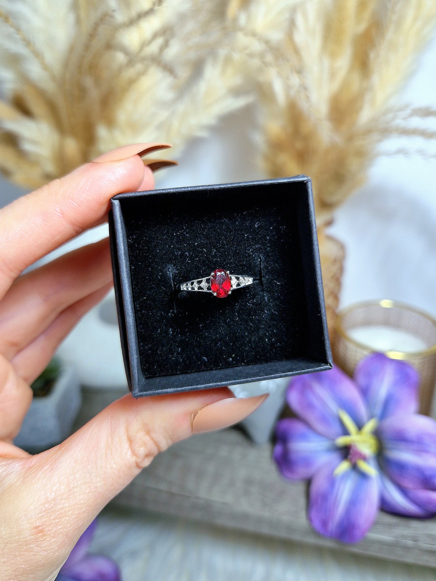 Anello regolabile con AMETISTA, GRANATO ROSSO, TOPAZIO LONDON