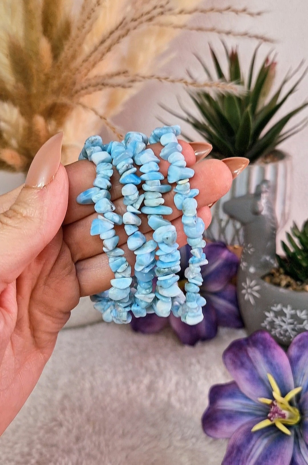 Braccialetto elastico in CHIPS di LARIMAR