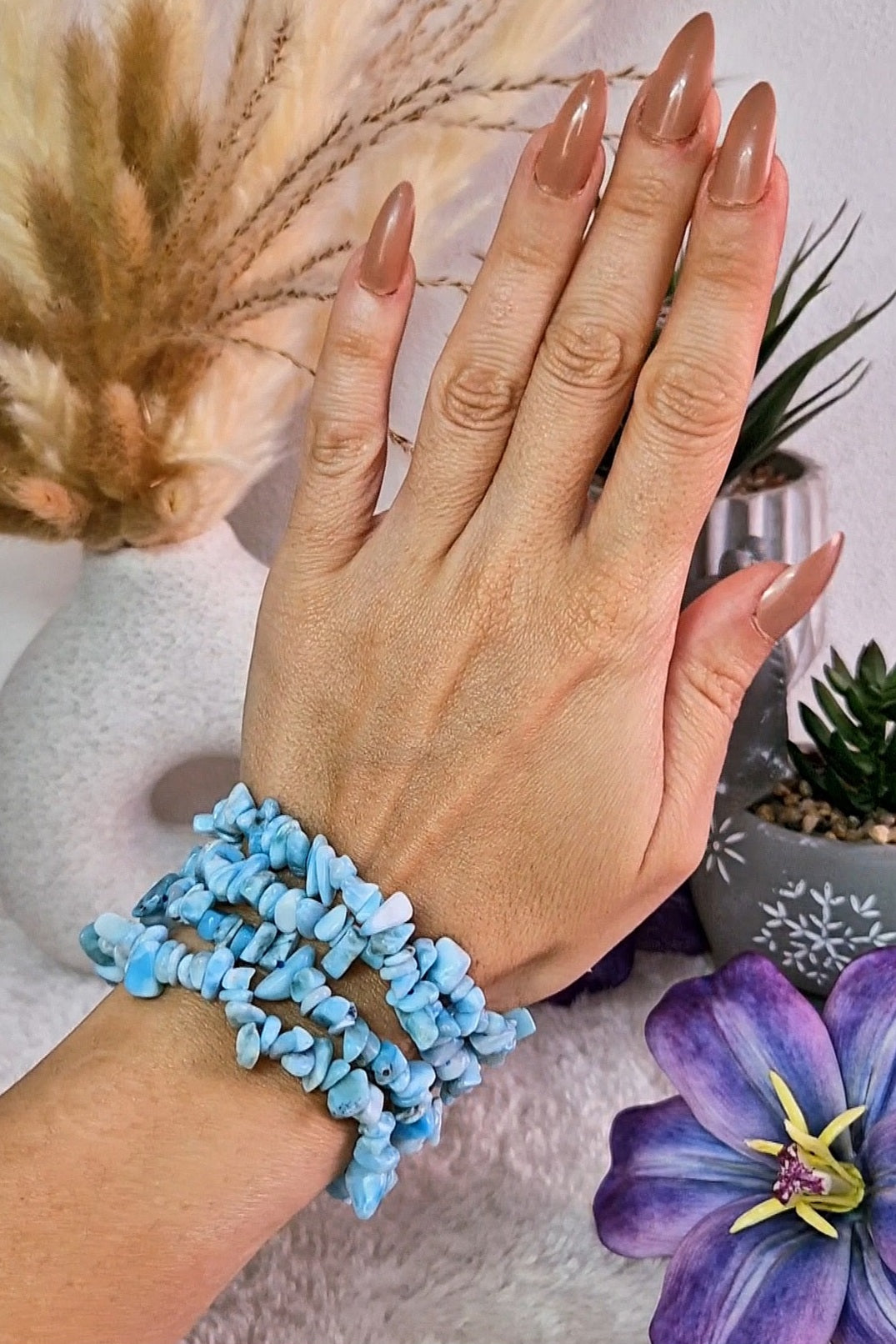 Braccialetto elastico in CHIPS di LARIMAR