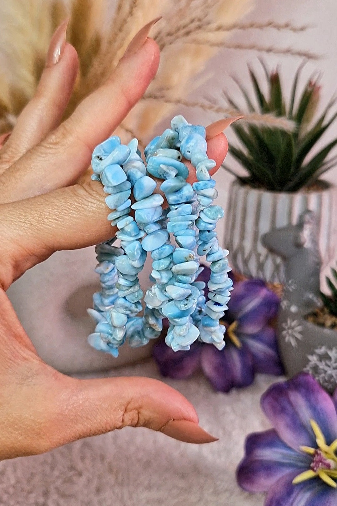 Braccialetto elastico in CHIPS di LARIMAR