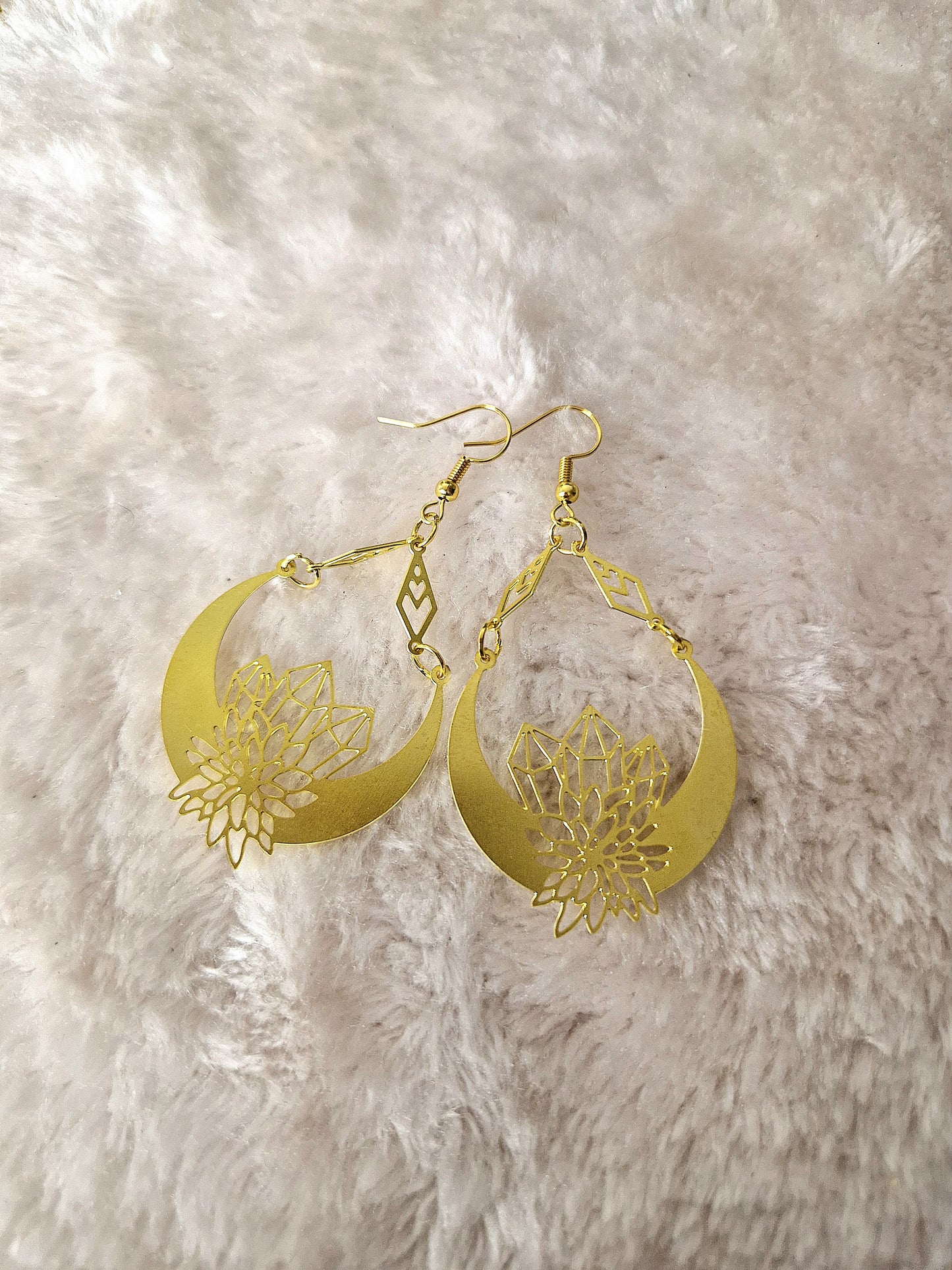 Orecchini in alluminio dorato - LUNE con CRISTALLI