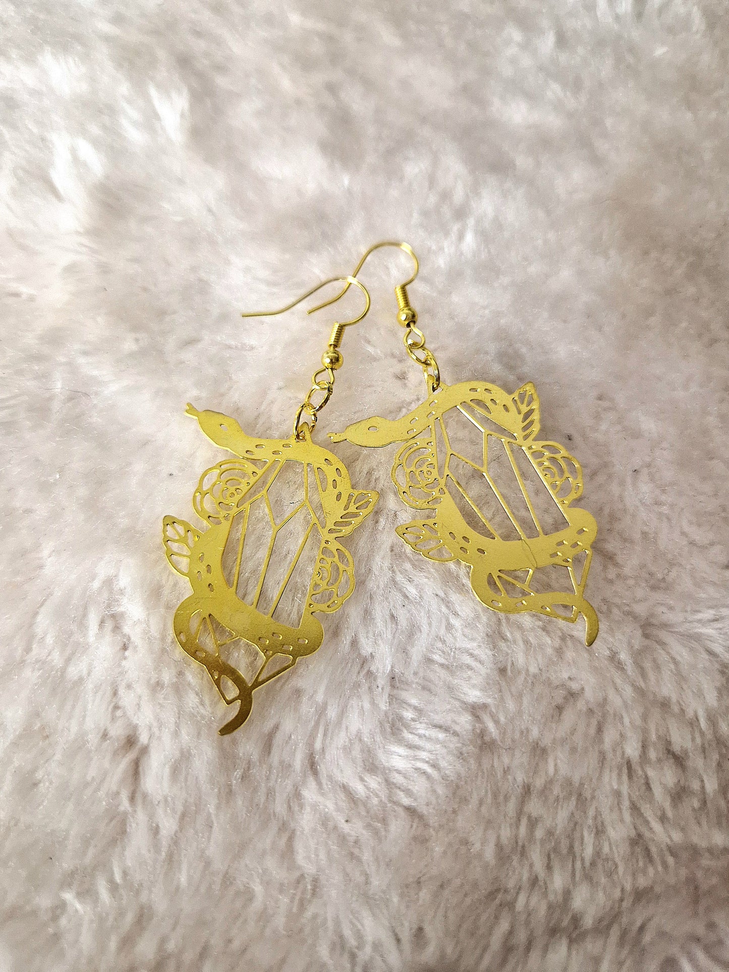 Orecchini in alluminio dorato - SERPENTI su CRISTALLI