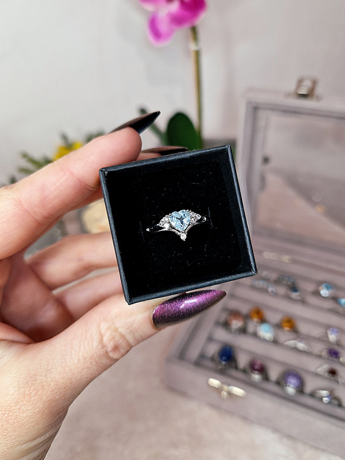 Anello in rame placcato - regolabile TOPAZIO AZZURRO e ACQUAMARINA