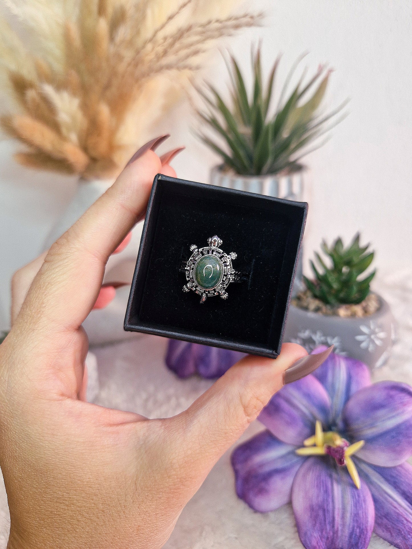 Anello con AGATA MUSCHIATA, OSSIDIANA, MALACHITE, HYPERSTENE