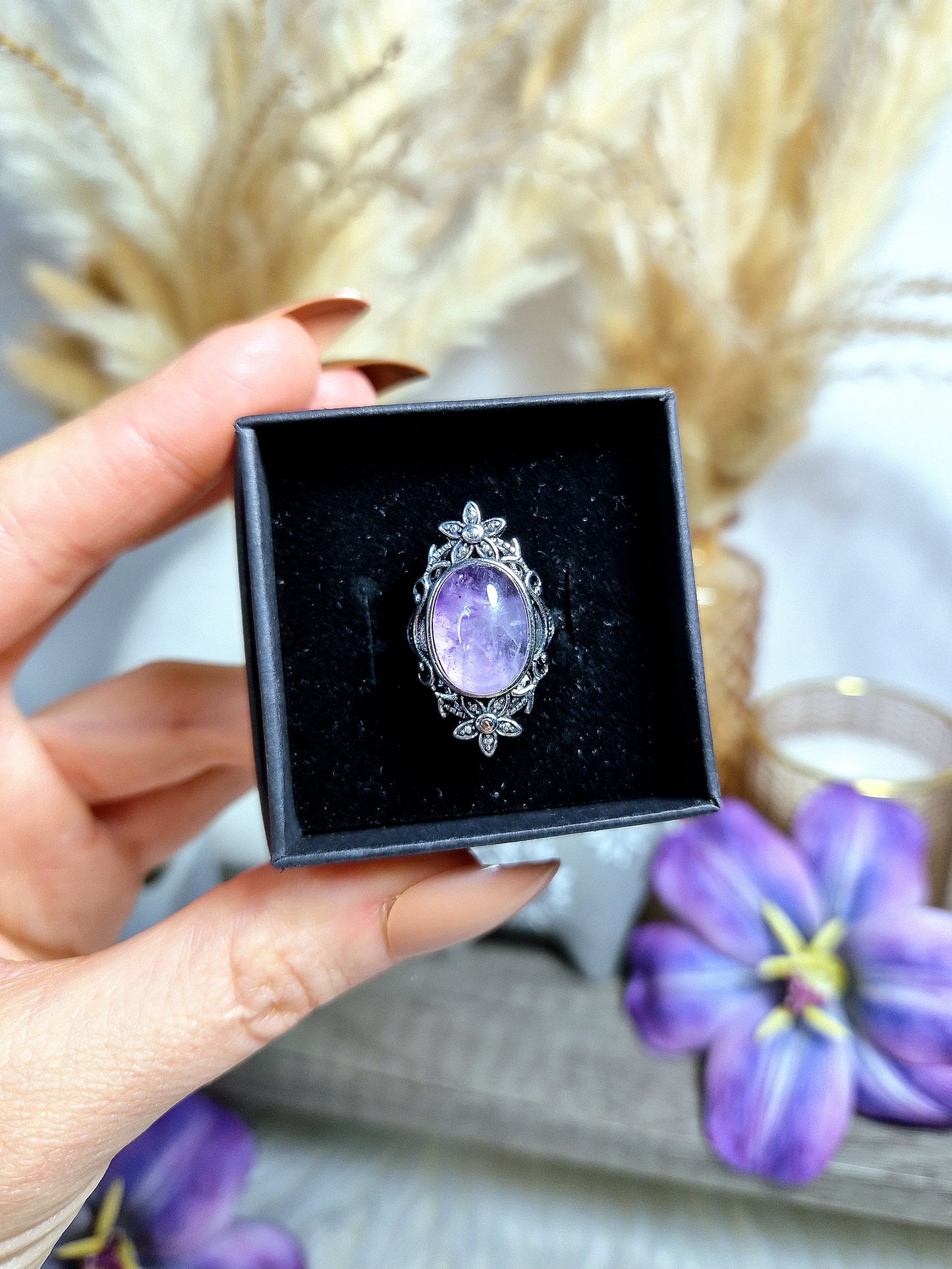 Anello con AMETISTA, GEM LEPIDOLITE, AMBRA, FLUORITE