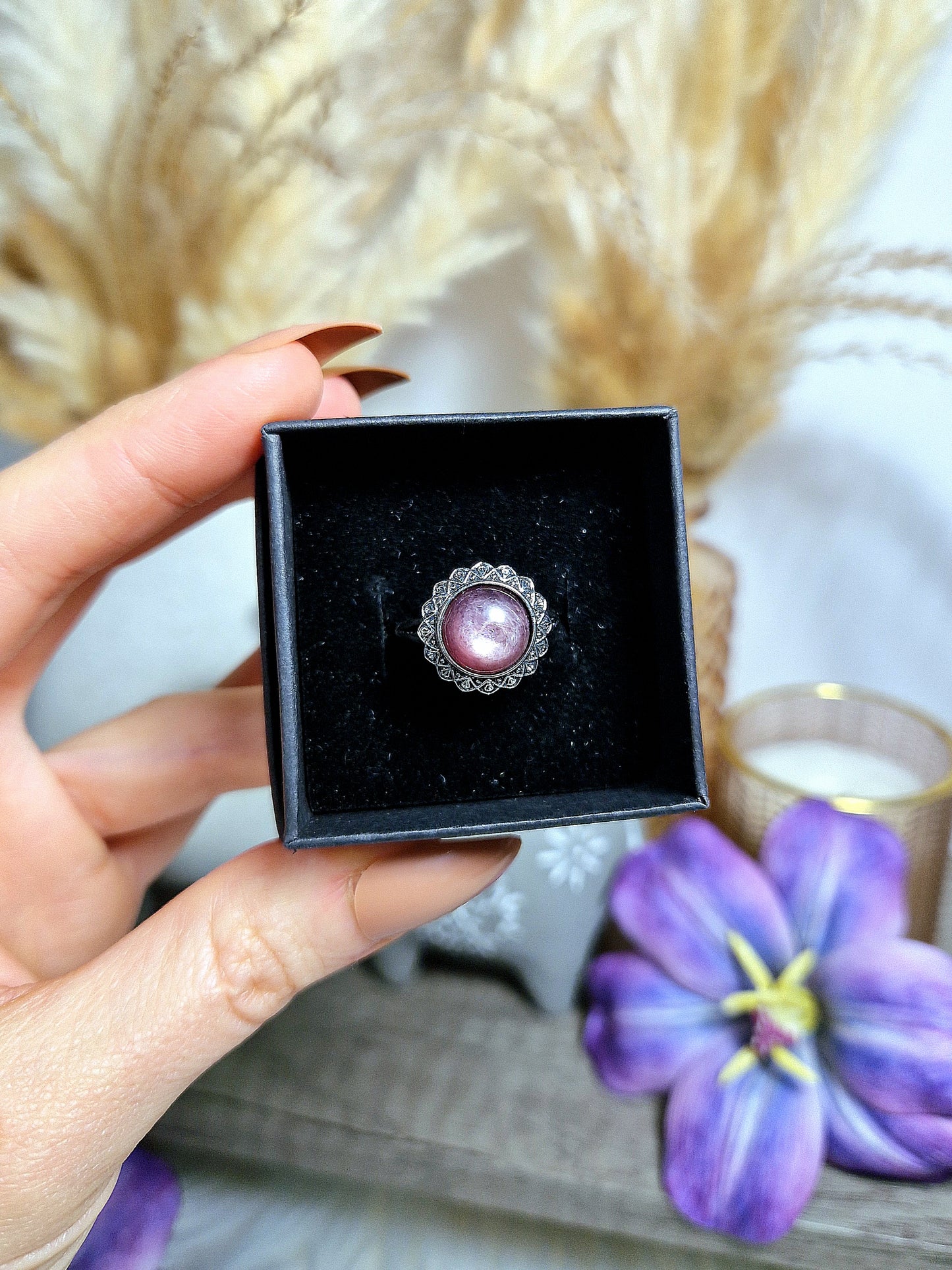 Anello con AMETISTA, GEM LEPIDOLITE, AMBRA, FLUORITE