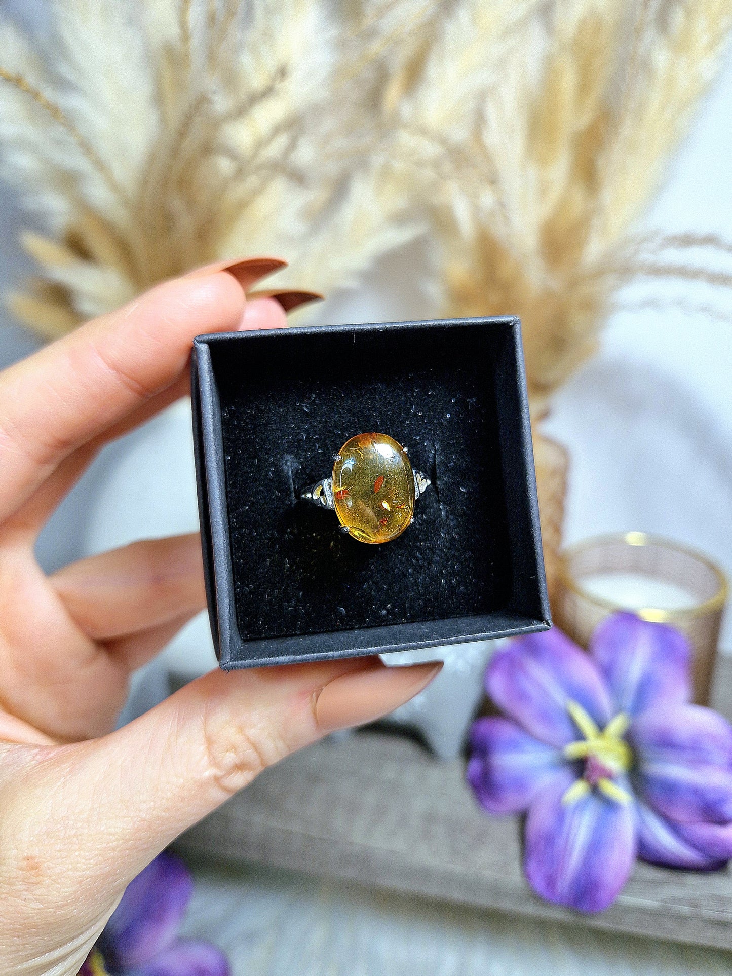 Anello con AMETISTA, GEM LEPIDOLITE, AMBRA, FLUORITE