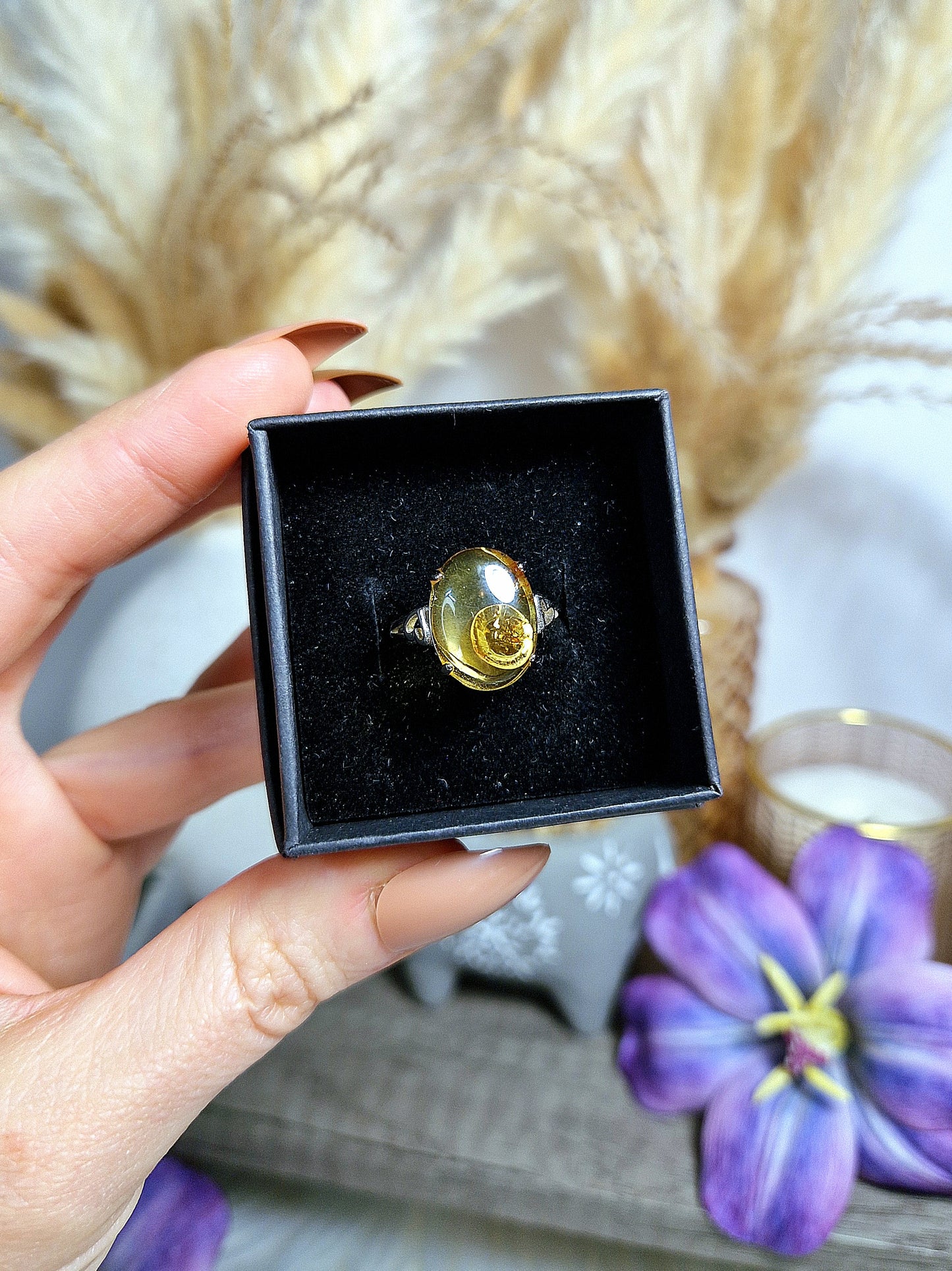 Anello con AMETISTA, GEM LEPIDOLITE, AMBRA, FLUORITE