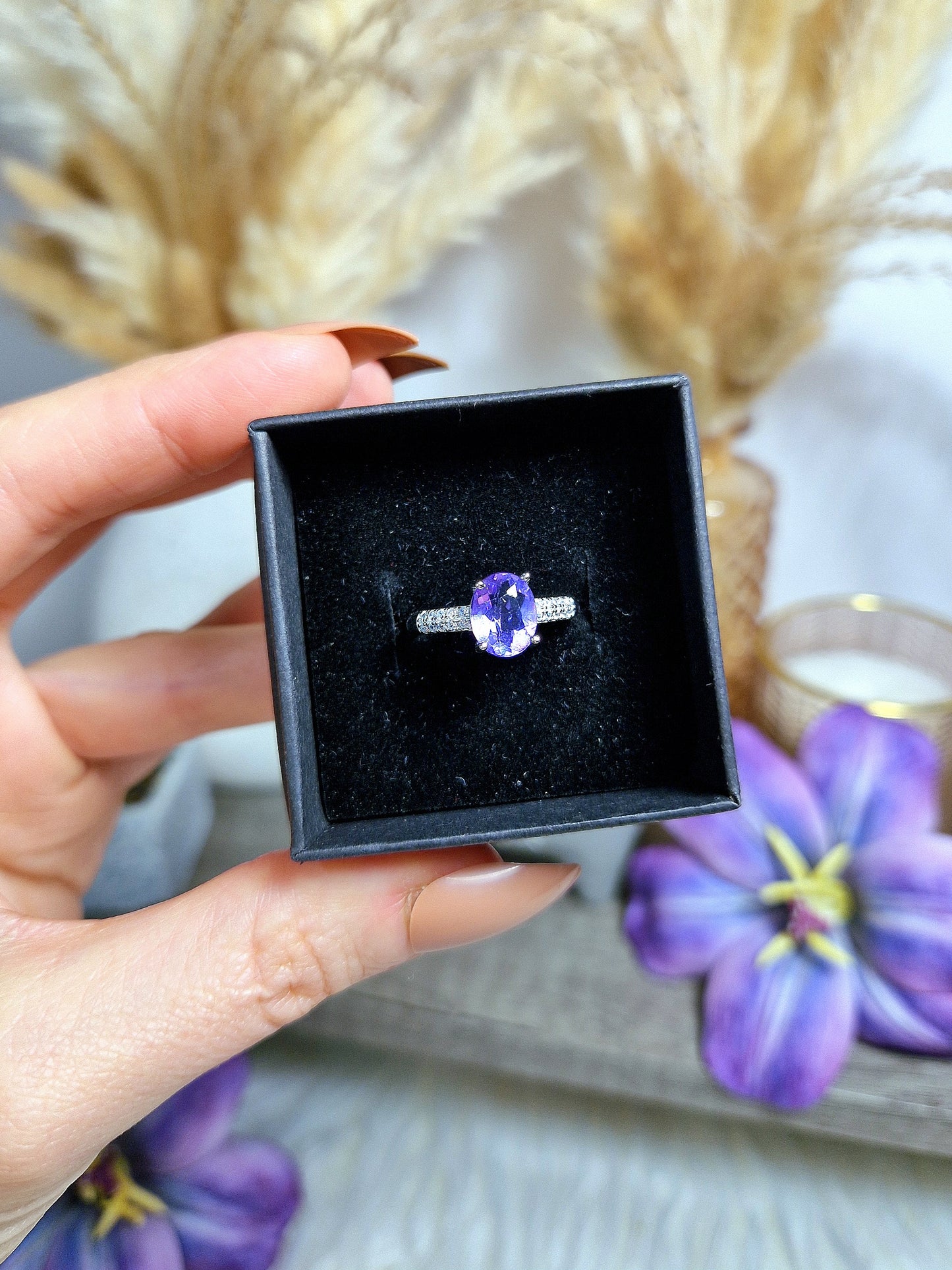 Anello regolabile con AMETISTA, GRANATO ROSSO, TOPAZIO LONDON