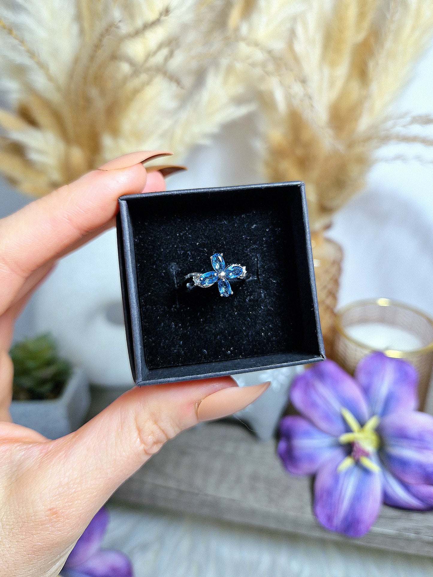 Anello regolabile con AMETISTA, GRANATO ROSSO, TOPAZIO LONDON