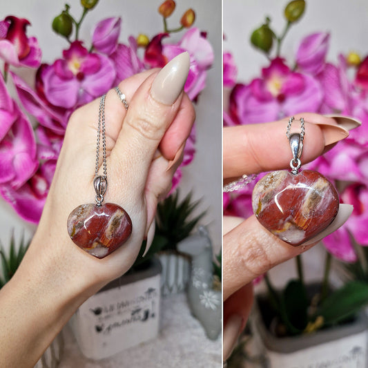 Ciondolo con cuore in LEGNO FOSSILE