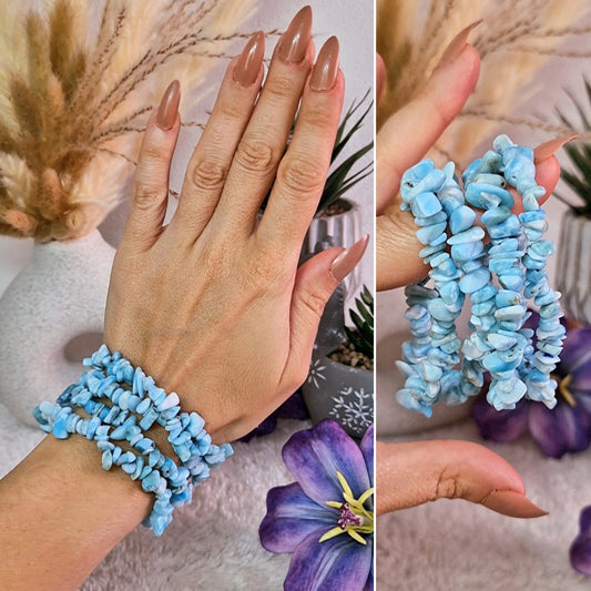 Braccialetto elastico in CHIPS di LARIMAR