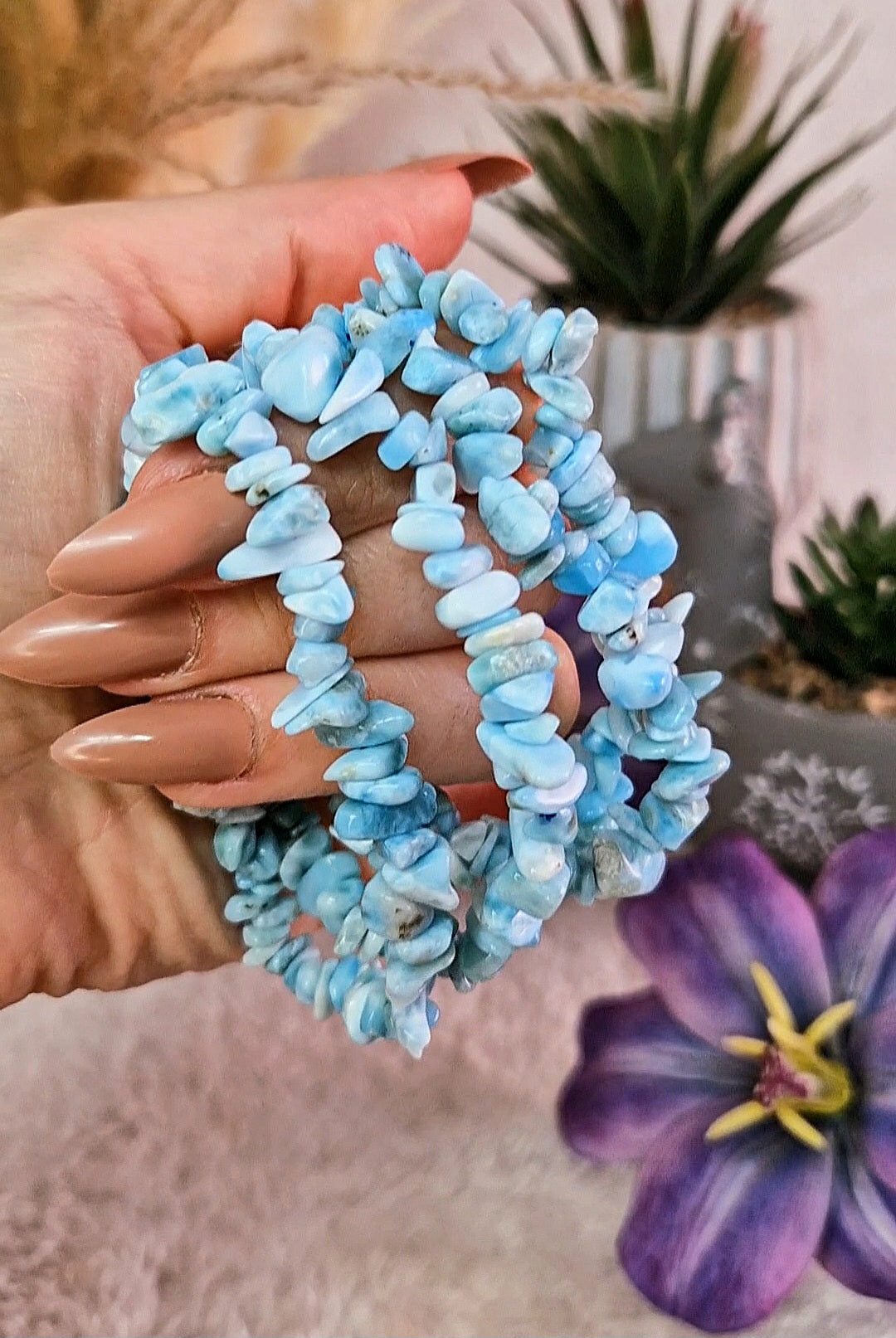 Braccialetto elastico in CHIPS di LARIMAR