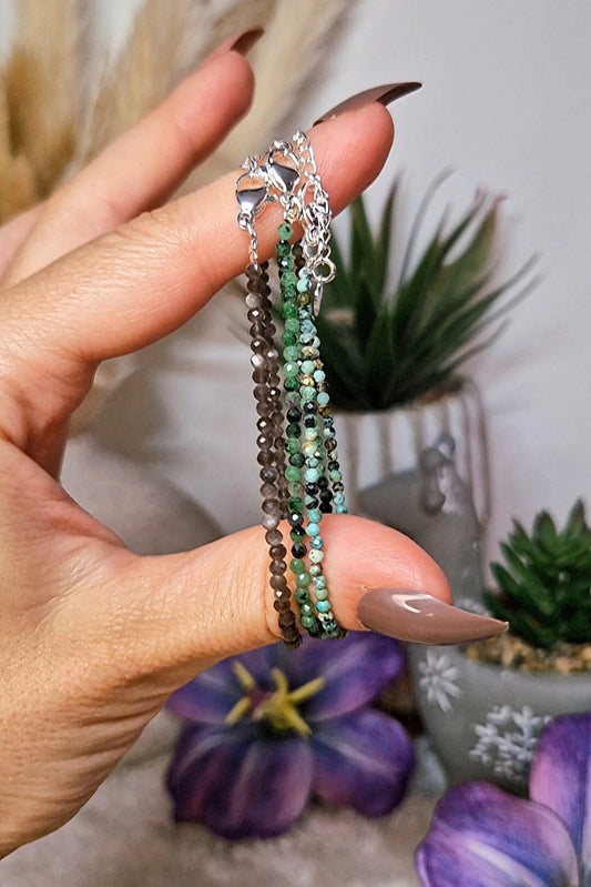 Set 3 braccialetti TRIS sfaccettati LABRADORITE, ZOISITE, QUANTUM QUATTRO